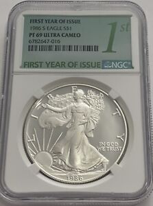 1986 S EAGLE $1 NGC PF69 ULTRA CAMEO PROOF SILVER EAGLE FIRST YEAR OF ISSUE FYI