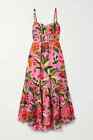NWT Farm Rio Pleated Printed Fil Coupé Cotton Maxi Dress - Pink size M
