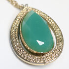 Jade Green Teardrop Spinning Faceted Pendant, Rhinestone Pavé Chain Necklace