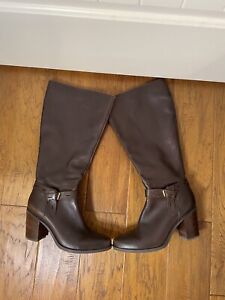 Naturalizer Kamora Brown Leather Upper Knee High Boots Wide Calf Heel Size 9M