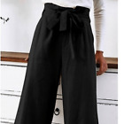 Cabi 644 Black paper bag tie waist Pants trousers High Rise Wide Leg long - 10