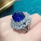 New Luxury Big Sugar Tower Blue Topaz Classical Women Girl Silver Gemstone Rings