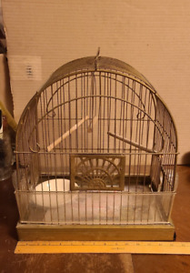 Vintage crown parrot parakeet art deco bird cage w glass feeders PICS