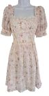 Womens Vintage Pink Floral Milkmaid Coquette Babydoll Puff Sleeve Mini Dress M.