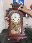 ANTIQUE GERMAN Wooden Wall Clock with gold decoration on glass - needs work