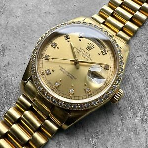 Rolex President 18k Solid Yellow Gold 18038 - Diamond dial and Diamond Bezel