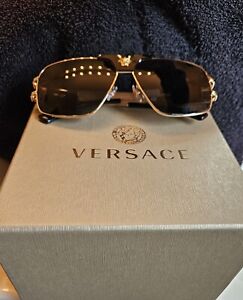 VERSACE VE2251 100287 Gold Dark Grey Men's 63 mm Sunglasses