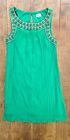 Boho Green Shift Dress w/ Embroidered Trim Sleeveless Sundress Lined Sz M