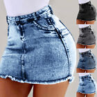 Women High Waist Denim Pencil Skirt Sexy Bodycon Skinny Ripped Jeans Mini Dress