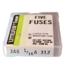 (5) Littlefuse 312 Series 1/16 Amp 3AG Fuses  -250 Volt Fuse- Pack of 5