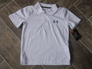 Toddler Boy's Short Sleeve Polo Shirt UNDER ARMOUR Size 4 White w/Grey Trim NWT