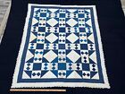 Antique 1880s Indigo Blue and White Quilt UNIQUE SMALL SCALLOPED BINDING!