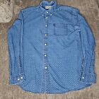 Barbour Button Down Shirt Mens Large Blue Tailored Fit All Over Print Pocket
