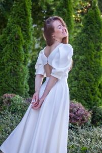 Elegant White Fit & Flare Midi Dress with Open Back - Perfect for Engagements