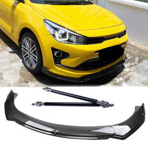 For Kia Rio Hatchback Carbon Fiber Style Front Bumper Lip Spoiler+Strut Rods (For: 2022 Kia Rio)