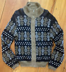 Vintage Jantzen Wool Mohair Fair Isle Full Zip Sweater USA Fuzzy Sz M As Is