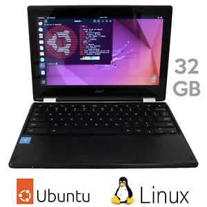 Ubuntu Linux Laptop - 32GB SSD 4GB RAM Acer R11 C738T Netbook 11.6 Intel 1.6GHz