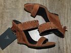 NEW $757 GIUSEPPE ZANOTTI Taline Studded Suede Wedge Sandal Brown Size 38 / US 8