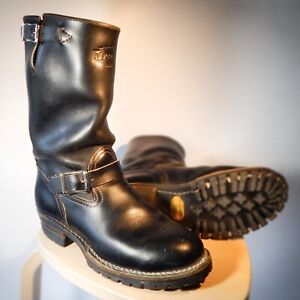 WESCO Boss Engineer Boots Black Leather Vibram Lug Sole Size 9.5 B