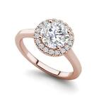 Pave Halo 0.9 Carat VVS1/D Round Cut Diamond Engagement Ring Rose Gold Treated