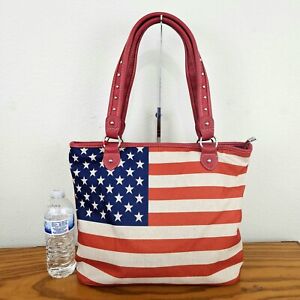 Montana West American Pride Canvas Tote Red US Flag Purse Large