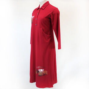 Fenini Cotton Red Collared Long Sleeve Maxi Dress made in USA Medium Damaged