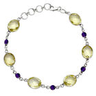 Lemon Quartz Checker Briolette & Amethyst 925 Silver Bracelet Jewelry B-1006