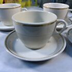 SET OF 4 VINTAGE COFFEE CUPS & SAUCERS MAYER GOLD TRIM MADE IN BEAVER FALLS, PA