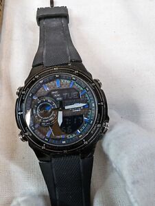 Casio Mens Edifice Watch Chronograph Black Blue - Rubber Strap - See Pictures