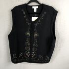 Bechamel Sweater Vest Womens 3X Plus Size Black Wool Embroidery Artsy NEW