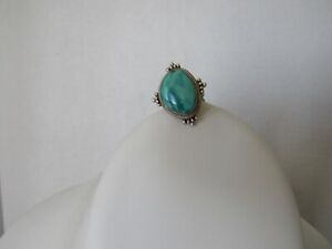 Old Pawn Navajo Sterling Silver  Rare Green Turquoise Beaded Tribal Ring Size 8
