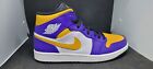 Nike  Mens Air Jordan 1 Mid Shoes Purple White Yellow  Lakers DQ8426-517