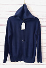 NWT $189 CHARTER CLUB Size M 100% Cashmere Hoodie Full Zip Sweater Navy Blue Q20