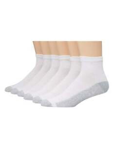 Mens Cushion Ankle Socks 6-Pack Hanes Fits shoe sizes 12-14 Athletic White Black