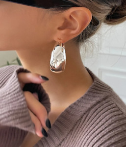 Wide Silver Hoop Earrings Big Large Silver Tone Hoop Earrings for Women