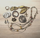 VTG JEWELRY LOT / Wearable Brooches, Necklaces, Crystal Earrings - Pastel Theme