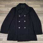 Vintage Navy Pea Coat Mens 40R Blue Wool Vi-Mil Enlisted Overcoat 60s Military