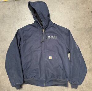 Navy Blue Carhartt Zip Up Hooded Jacket Large Made In USA