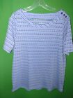 2770) NWOT TALBOTS 1X cotton knit top pullover tee striped blue short sl new 1X
