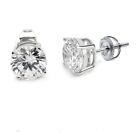 ROUND CUBIC ZIRCONIA SCREW BACK STUD EARRINGS 925 STERLING SILVER RHODIUM PLATED