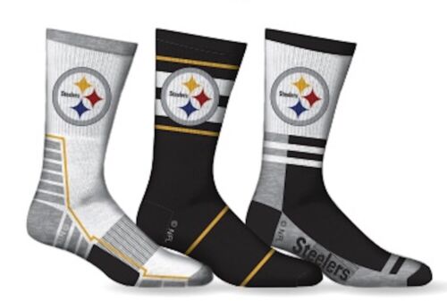Pittsburgh Steelers Socks 3 Pack Crew Length NFL Football Men Shoe Sz 7-12