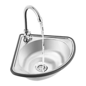 Single Triangle Wash Basin Corner Sink Small Bar Sink w/ Faucet Stainless Steel