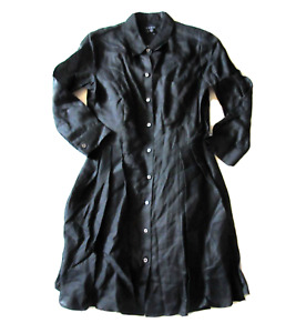 NWT Theory Jalyis in Sunny Black Ramie Pleated Button Down Shirt Dress 8 $355