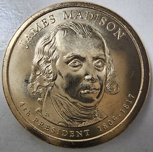 2007 P James Madison $1 Uncirculated Presidential Dollar From Bank Mint Roll