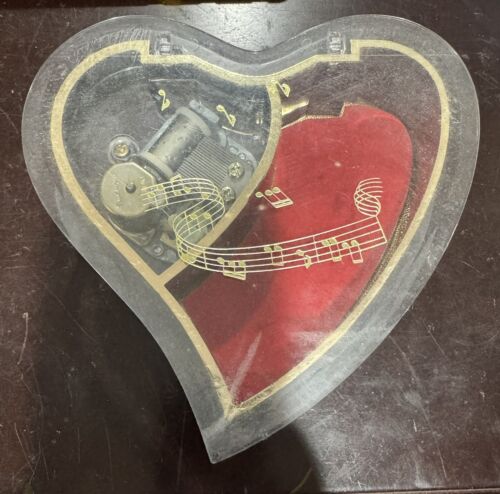 Vintage WORKING Music Box, Jewelry Box Acrylic, Great Condition. Heart Shaped