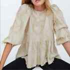 ZARA Women's Beige Ivory Fringe Texture Babydoll Voluminous Top Blouse Size XL