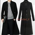 Mens Stand Collar Full Length Trench Wool Blend New Coat Lapel Overcoat Outwears