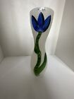 Signed Kosta Boda 10 1/8” Blue Tulip Glass Vase