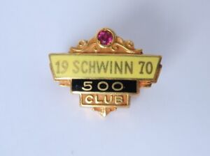 1970 SCHWINN 500 Club Sales Award Pin in Gold with Yellow Black Ruby