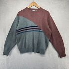 Vintage Banner Sweater Men's Medium Blue Red Colorblock Striped Acrylic Wool 90s